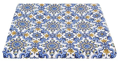 Tessuto in Cotone Fantasia Fantasia Maiolica Mattonella, Al metro, Taglio, peso medio per confezione di tovaglie, tovaglioli, cuscini, teli copridivani. (Blu, Taglio 260x280 cm)