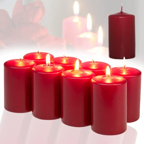 Candelo Lot de 8 bougies piliers d'ambiance de Noël, bordeaux, 4,8 cm x 8 cm, pour couronne de l'Avent, décoration de Noël
