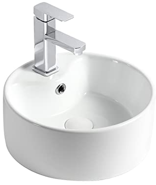 Waschtisch 15,7'' rundes Badezimmerwaschbecken mit Wasserhähnen, Badezimmerwaschbecken über der Theke, weiße Badezimmer-Waschbecken, Keramik-Waschbecken, Aufsatzwaschbecken, runde Waschbecken for Bade