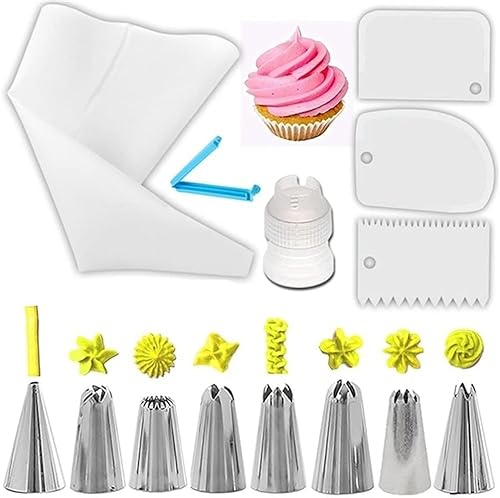 Pasteles boquillas Juego de boquillas para tuberías de acero inoxidable, juego de boquillas para bolsa de hojaldre de silicona, Kit de boquillas para manga pastelera y crema, 8/14/26 Uds. Portable