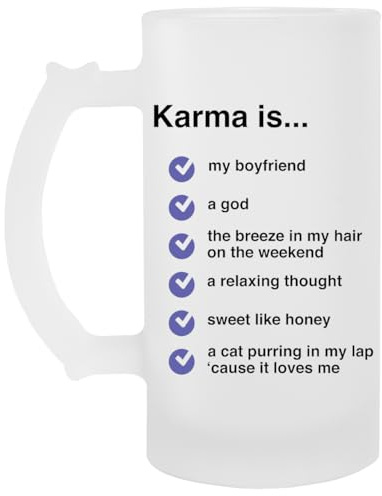 Karma Is Checklist Clear Beer Glass Drinking Cup with Handle