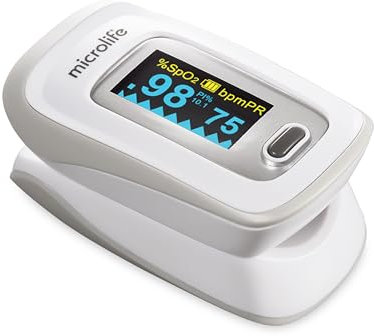 Microlife - Oxymètre de Pouls OXY 210 - Validé Cliniquement, Saturation en Oxygène (spO2), Pouls, Alerte de Risque, Réglage Affichage et Luminosité, Garantie 5 ans