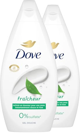 DOVE - Gel Douche - Essentiel Fraîcheur - Nettoie en douceur et adoucit la peau - Testé dermatologiquement - 0% Sulfate (lot promo de 2x 450ml)
