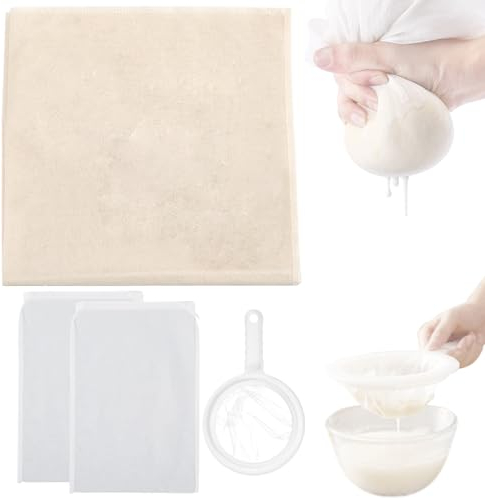 BSITSSS Passiertuch, 50x50cm Käsetuch Feingewebt Dichtegrad 100 Mulltuch Ungebleichte Reine Baumwolle Seihtuch, Cheesecloth mit Nussmilchbeutel + Sieb Filter für Saft, Milch, Kaffee