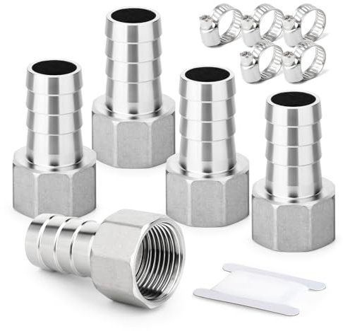 ERGAOBOY 5 Pieza Racores de acero inoxidable 304 con espiga, de 25 mm a rosca hembra BSP de 1, conectores industriales de compresión para sistemas de agua, combustible, aire y hidráulicos