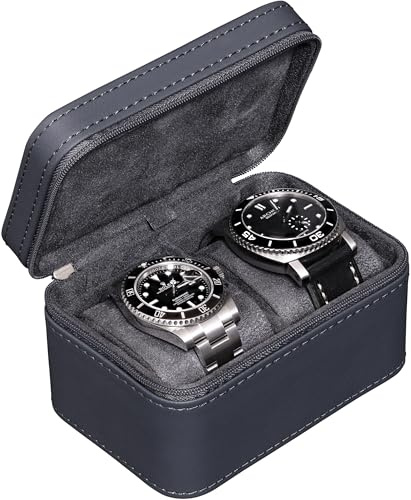 ROTHWELL 2 Watch Travel Case for Men | Compact PU Leather Protective Box with Microsuede Interior | Fits Watches & Smartwatches Up to 55mm (Carbon)