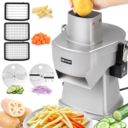 NEWTRY 4 in 1 Elektrischer Gemüseschneider, Gewerblicher Gemüseschneider zum Würfeln, Zerkleinern, Schneiden, Pommes Frites Schneiden, leicht zu reinigen, Klinge austauschbar (817)