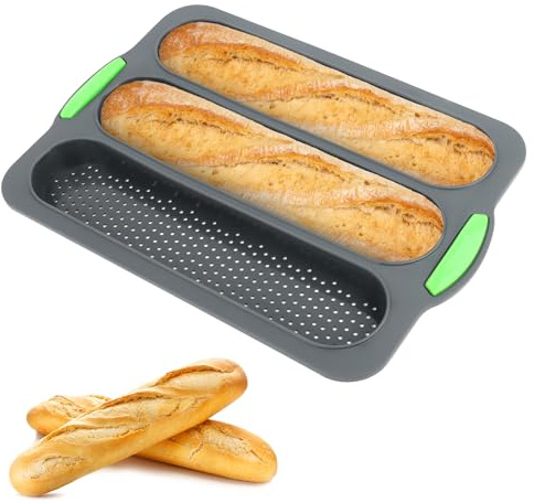 TNOMSNO Molde para Hornear Pan de Silicona, Bandeja para Hornear Baguette, Reutilizable Baguette Bandeja Molde Pan Horno