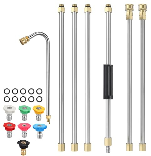 Geichan Kit de nettoyage de gouttière pour nettoyeur haute pression - 4000 PSI - Outil de nettoyage de gouttière - Nettoyeur haute pression - Lance de nettoyage de toit avec 7 embouts de buse, 10