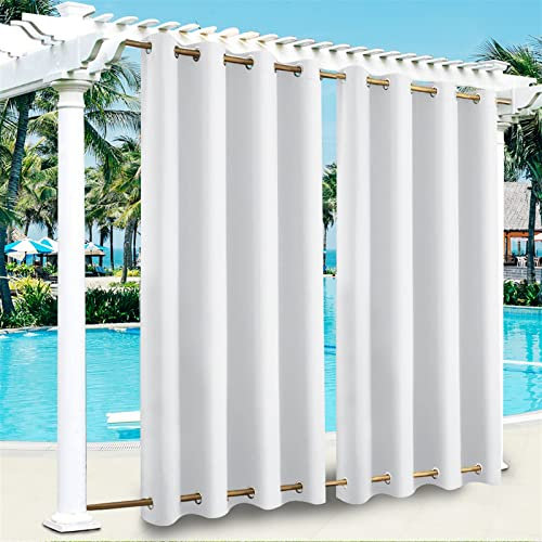 Wasserdichte Outdoor-Terrassen-Vorhänge für Pavillon, Veranda, Pergola, Sonnenlicht, Rusoof Ösen oben und unten, Windschutz, Sichtschutzvorhang, weiß, 254 x 213,4 cm (B x L), wetterfeste Vorhänge für