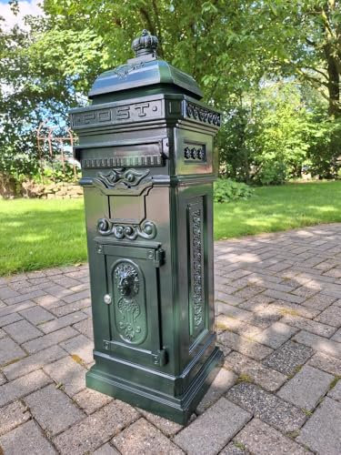 Generisch Säulenbriefkasten Standbriefkasten Briefkasten Post Brief Mailbox Letter Aluminium grün abschließbar freistehend 102 cm x 36 cm x 33cm