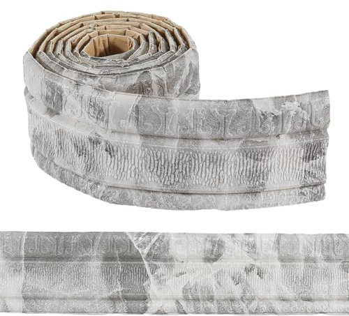 CRASPIRE 2.3mx8cm Peel and Stick Wallpaper Border Crown Molding Marble Grey Self Adhesive Flexible Baseboard Trim Waterproof Mirror Sticky Wall Edging Base Lines Foam for Hotel Home DIY Decor