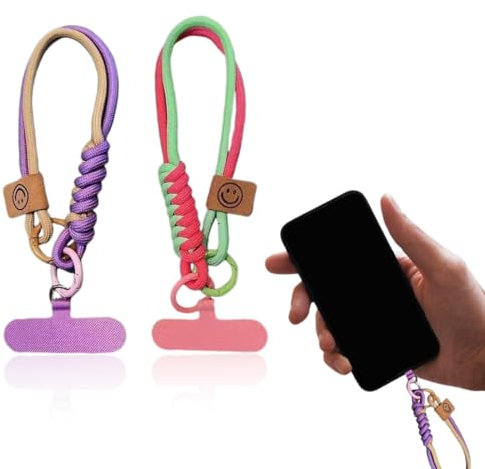 Confezione da 2 cordini per telefono intrecciati, cordini anti-smarrimento con 2 toppe ultrasottili per portachiavi, fotocamere e accessori per telefono