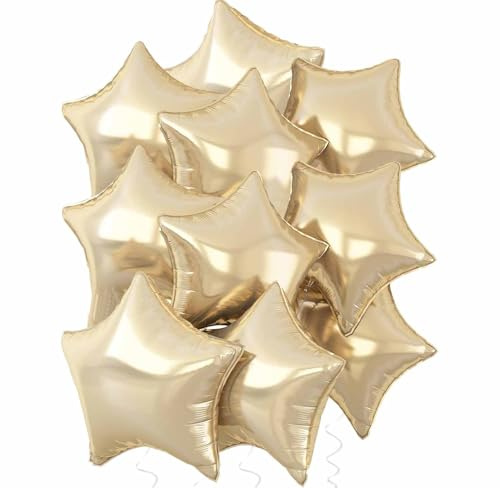 Stern Folienballons Hell Gold, 10 Stück 18 Zoll Gold Stern Folien Luftballons Sternluftballons Heliumballon Star Ballons für Geburtstag Babyparty Hochzeit Verlobung Dekorationen