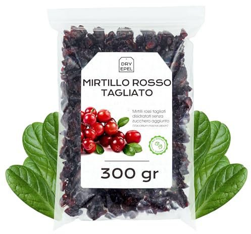 Mirtilli Essiccati Senza Zucchero 300g - Mirtilli Rossi Disidratati Divisi - Frutti Rossi Naturali - Snack salutare - Senza Zucchero Aggiunto, Senza Conservanti, Senza Glutine