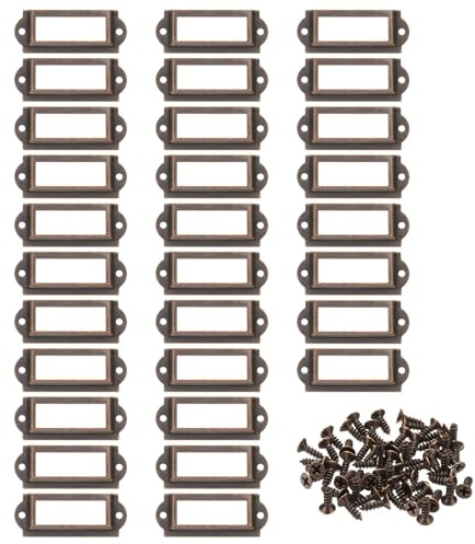 PATIKIL 60x24mm Metall-Etikettenhalter 30 Stück Namensschild-Etikettenrahmen Mit Schrauben Für Büro Bibliothek Aktenschränke Regale Holzschubladen Stoffbehälter Rot Bronze