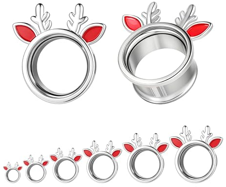 ZS 1 par jultunnlar öronförlängare, 2 g-5/8 rostfritt stål dubbla utsvängda örontunnlar öronproppar örhängen silver, 1/2(12mm), Rostfritt stål, Ingen ädelsten