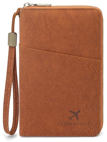 GOUNNU Porta Passaporto Custodia Passaporto da Viaggio con Blocco RFID Pelle PU Portatile Portapassaporto Cerniera Porta Documenti da Viaggio Famiglia Cover passaporto Uomo Donna (Marrone)