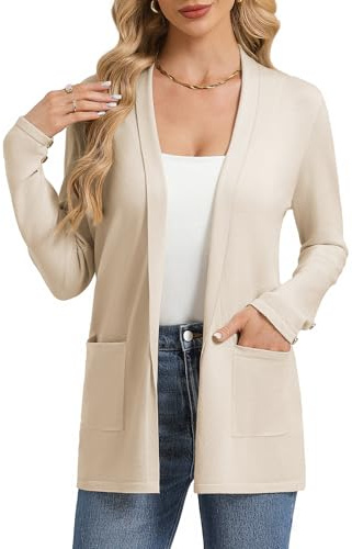 GRACE KARIN Women Lightweight Cardigans Summer Elegant Lapel Long Sleeves | lightweight, long sleeve, cozy, summer, elegant, open front, long, knit, lapel, solid