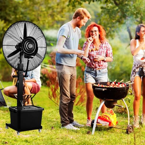 Ventilatore da Terra con Nebulizzazione per Esterni, Ventilatore a piedistallo Industriale ad Alta velocità con Serbatoio da 11 Galloni, Ventilatore Oscillante da Pavimento ad Altezza Regolabile per