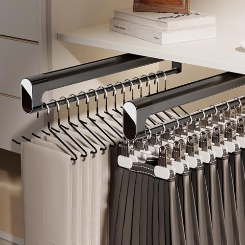 MAFAGE Kleiderstange Ausziehbar Schrank, Teleskopauszug Kleiderbügel 342mm | Belastbarkeit bis 25 kg, leiser Dämpfungsauszug, rutschfester Hosenhalter, kleiderschrank organizer, spannstange
