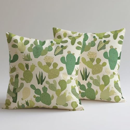 Set of 2 Velvet Cushion Covers 50×50 cm Decorative Throw Pillowcases, Double-Sided Printing for Lounge Outdoor Garden Decor Durable Fabric Breathable Cactus Plants 5 Square Hidden Zipper C0F-797