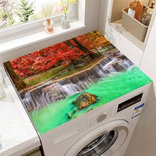 Hearda Housse Machine a Laver 3D Paysage, Dessus Tapis Lave Linge Antidérapant, Housse de Protection pour Machine à Laver Top, Tapis de Protection pour Dessus Sèche-Linge (Feuilles d'érable,30x40cm)