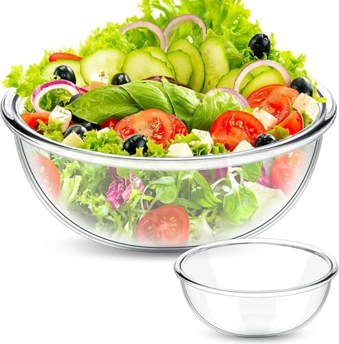 MALLOOM Bol Mélangeur en Verre 5,6 Litres, Grand Saladier en Verre Transparent, Bols de Cuisine pour Pâtisserie, Préparation, Service et Rangement, Compatible Micro-ondes