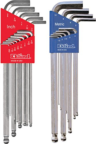Eklind 17322 Bright Ball-Hex L-Key Allen Wrench Combo- Extra Long Inch/MM (2 Sets 22pc)