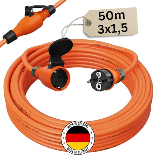 Verlängerungskabel 50 Meter IP54 Außen Verlängerung 50m Stromkabel Außenbereich Kabel Strom Verlaengerungskabel Gummikabel H07BQ-F 3x1,5 Schuko Outdoor Extension Cord