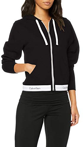 Calvin Klein Damen Top Hoodie Full Zip mit Kapuze, Reißverschluss, Black, L