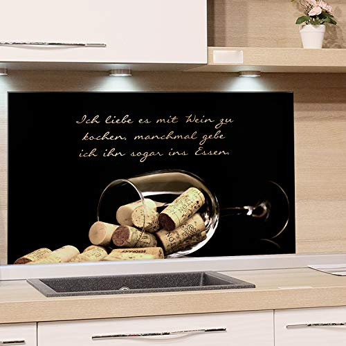 GRAZDesign Spritzschutz Küche für Herd Küchenrückwand Glas Spüle Bild-Motiv Weinglas mit Korken Küchenspiegel (80x40cm)