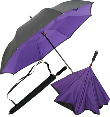 iX-brella Ombrello inverso per apertura automatica rovesciato, Nero/lampone, 106 cm