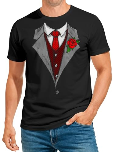 MoonWorks® Herren T-Shirt Anzug Schlips Krawatte Aufdruck Kostümidee Fasching Karneval Mottoparty Fun-Shirt