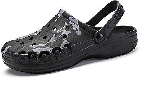 Herren Clogs Sommer camo Gartenschuhe rutschfest Atmungsaktive Hausschuhe Bequeme Leichte Sandalen Outdoor Home Slipper Strand Pool Baden Pantoletten Badeschuhe Pantoletten Schwarz 43