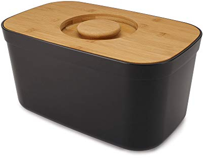 Joseph Joseph Huche à Pain avec Couvercle Amovible Planche à Découper en Bambou - Noir