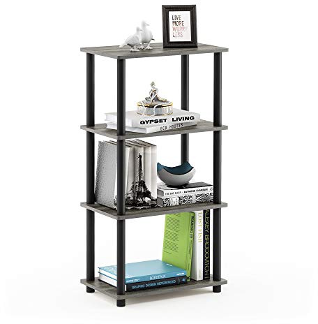 Furinno 4-Ebenen Mehrzweck-Regal, holz, Französische Eiche Grau/Schwarz, 27 x 46.9 x 92.89 cm