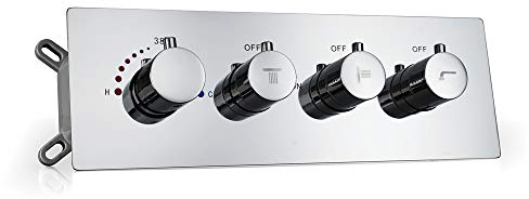 Unterputz Thermostat,Duschthermostat Brausethermostat,Chrom Duscharmatur Thermostat mit Temperatureinstellung und Durchflusseinstellung, Mischbatterie Dusche Thermostat