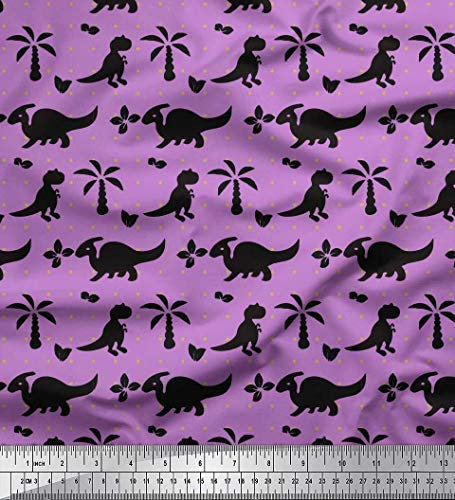 Soimoi Lila Baumwolljersey Stoff Dot, Baum & Dinosaurier Dschungel Stoff drucken Meter 58 Zoll breit