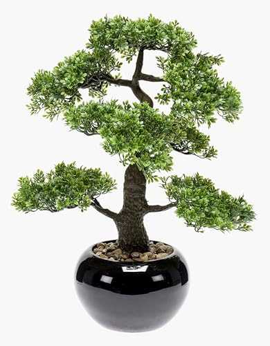 artplants Künstlicher Ficus Bonsai in Keramiktopf, 45 cm, dekorativer Ficus / Bonsai aus Kunststoff