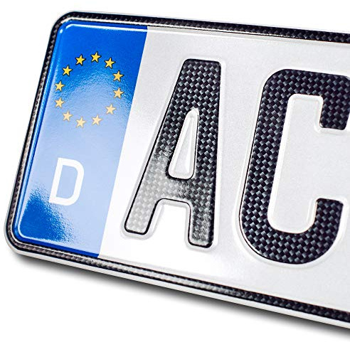 1 Carbon Kfz Kennzeichen | 320 x 110 mm | Kurzes Nummernschild | PKW | DIN-zertifiziertes Wunschkennzeichen | Sportliches Autokennzeichen | Auto-Schild | Kurze Länge – 32 cm