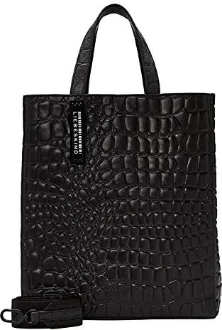 LIEBESKIND Berlin Paperbag Tote M – Paperbag Tasche aus Leder mit Jacquard-Schultergurt & Logodetails I Damen-Tasche | Leder Handtasche Damen | Women’s Tote Bag