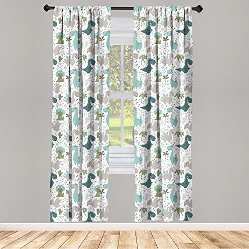 ABAKUHAUS Infantil Juego de 2 Paños Cortinas, Sonriendo Dinosaurios bebé, Tratamiento de Ventana para Habitación y Dormitorio, 2 Piezas de 75 cm x 175 cm, Espuma De Mar Blanca Gris Claro