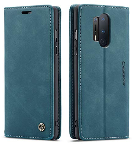 mvced Handyhülle Kompatibel mit OnePlus 8 Pro,Premium Leder Flip Case Schutzhülle mit Standfunktion,Blau