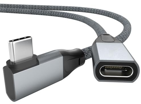 USB-C Verlängerungskabel Winkel 1M, USBC Buchse auf Stecker Verlängerung | 20Gbps 100W/4K@60Hz USB C 3.2 Extension Cable für iPhone 17/16/15, MacBook, iPad, Galaxy S26 S25, MacBook, iPad