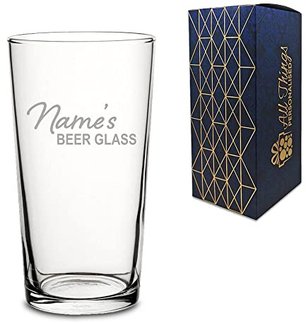 Personalised Engraved Perfect Pint Glass with Name's Beer Glass Design, Gift Boxed, Personalise with Any Name