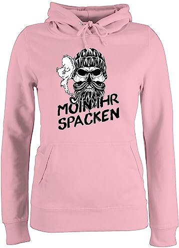 Shirtracer Pullover Damen Hoodie Frauen - Sprüche Statement - Moin Ihr Spacken Totenkopf Norddeutsch Geschenke - XXL - Hellrosa - Statement-Pullover mit Aufschrift Skull pullis Statements Scull Pulli