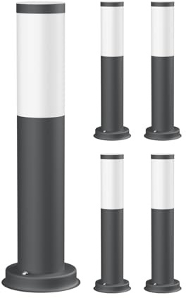 ledscom.de 5 Stück Pollerleuchte PORU für außen, IP44, 39cm, anthrazit, inkl. E27 Lampe 471lm, extra-warmweiß