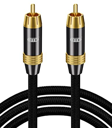 EMK Subwooferkabel Cinch Kabel Digitales Koaxialkabel Cinch zu Coaxial 24K Vergoldeter Stecker Nylon Geflochtenes Premium RCA kabel für Soundbar, Lautsprecher, TV, Verstärker (Schwarz-3 m)