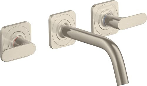 hansgrohe AXOR Citterio 3-Loch Waschtischarmatur Unterputz für Wandmontage mit Auslauf 166 mm, Hebelgriffen und Rosetten, Farbe: Brushed Nickel